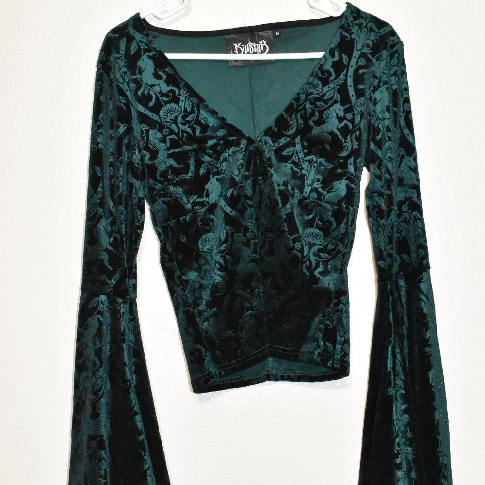 Killstar Emerald Aetheling Velvet Top Unicorn Print